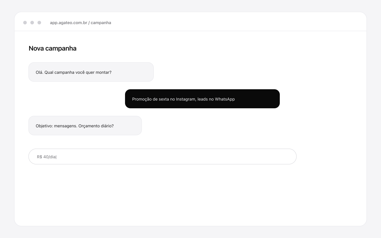 Builder conversacional montando a campanha