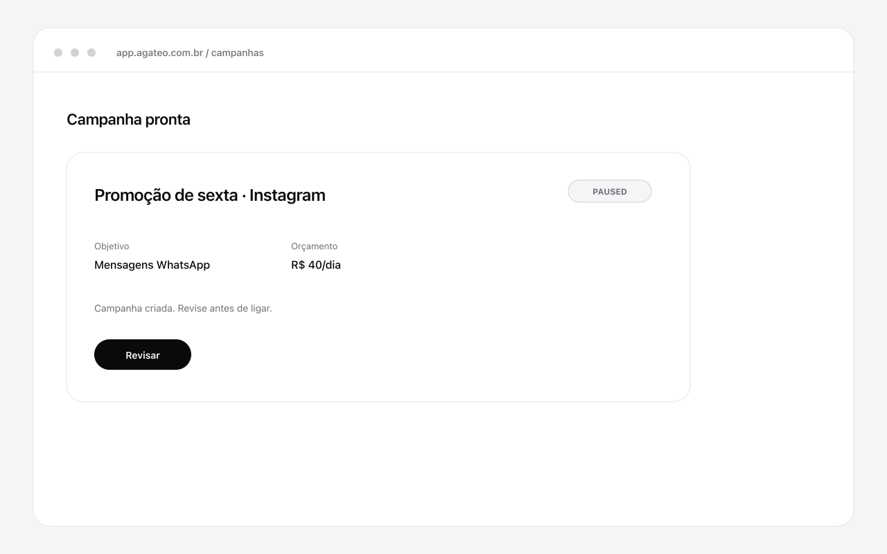 Card de campanha com status PAUSED
